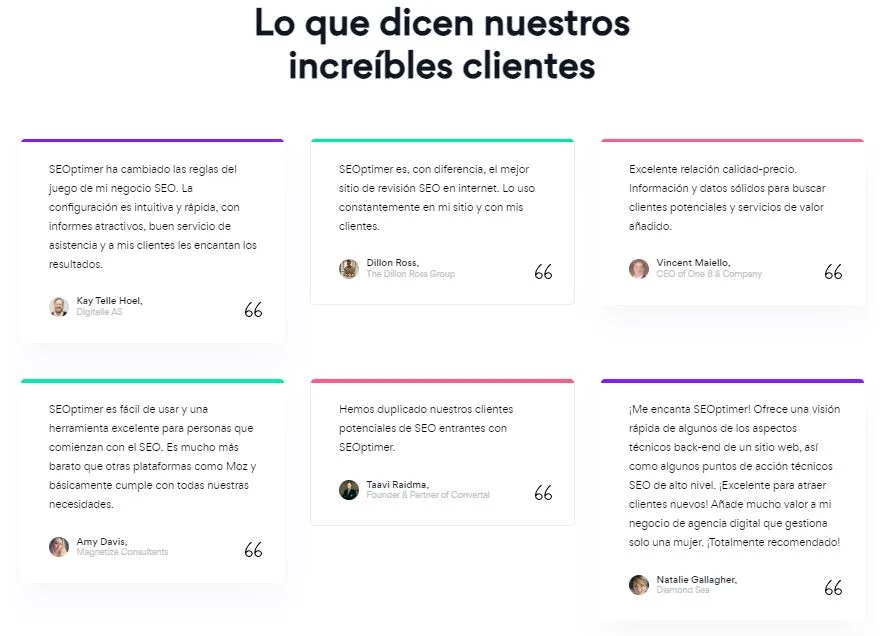 Ejemplos del bloque de prueba social de una landing page 