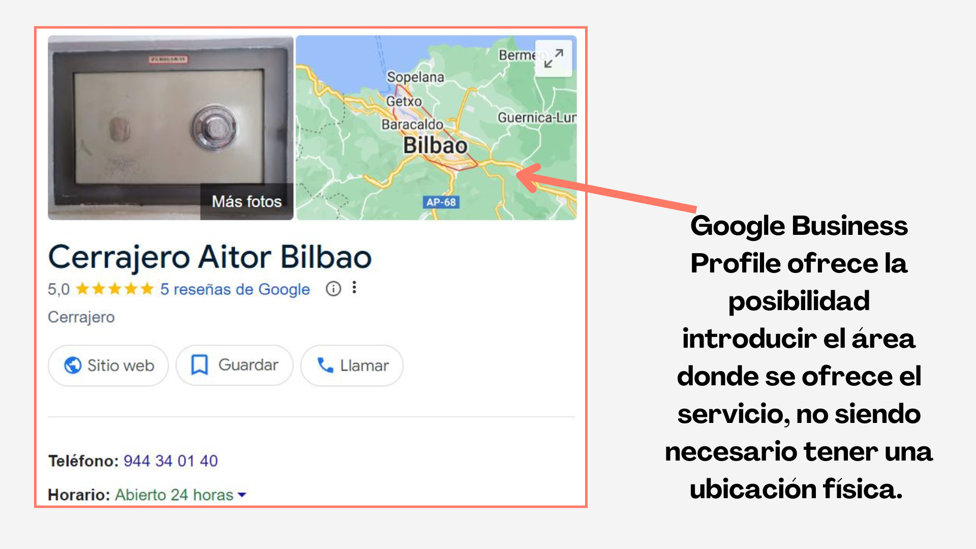 Pantallazo de Google Business Profile sin dirección física