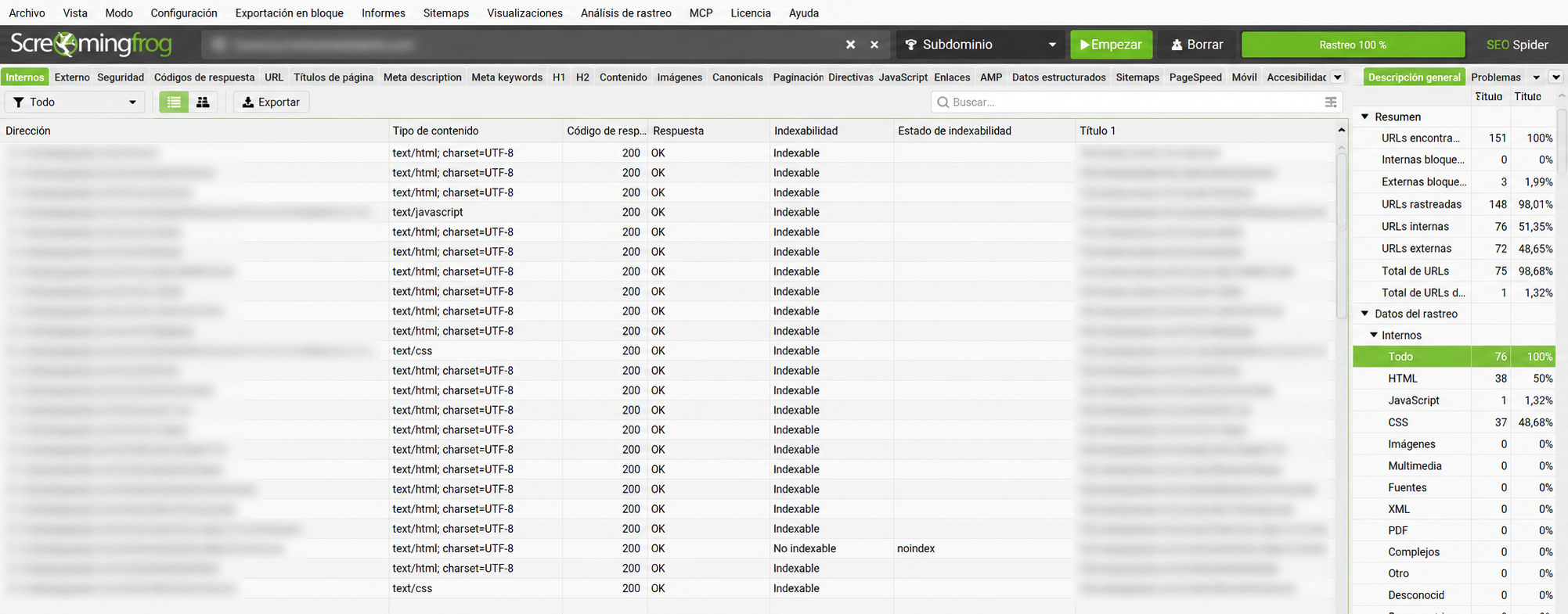 Análisis de rastreo e indexación en una auditoría SEO con Screaming Frog